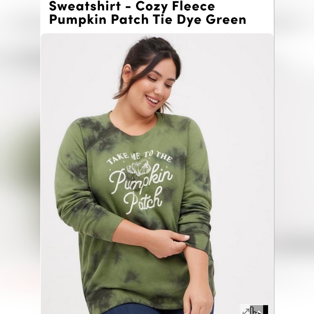 Torrid cozy fleece pumpkin patch green tie dye pull over sweater
